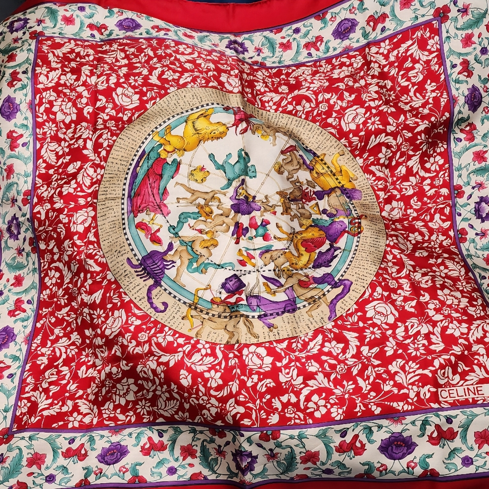 Celine Vintage 80's Zodiac Astrology Print Silk Scarf - Picture 4 of 7